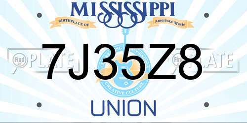 7J35Z8 Mississippi License Plate