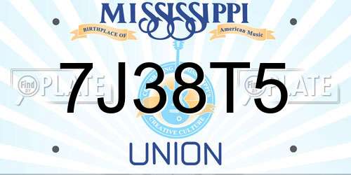 7J38T5 Mississippi License Plate