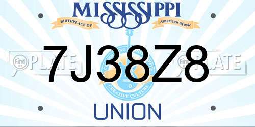 7J38Z8 Mississippi License Plate