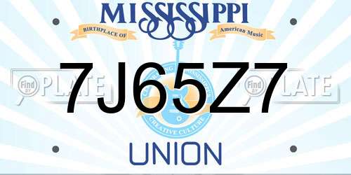 7J65Z7 Mississippi License Plate