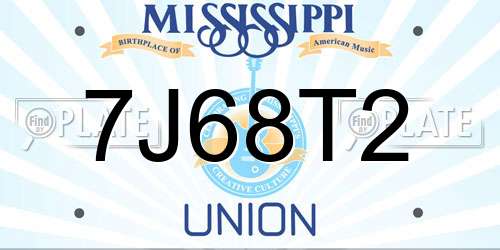 7J68T2 Mississippi License Plate