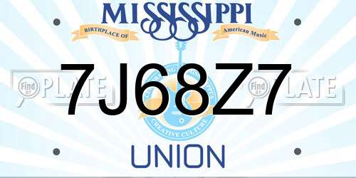 7J68Z7 Mississippi License Plate