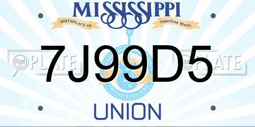 7J99D5 Mississippi License Plate