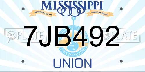 7JB492 Mississippi License Plate