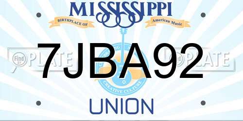 7JBA92 Mississippi License Plate