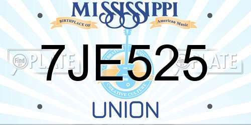 7JE525 Mississippi License Plate