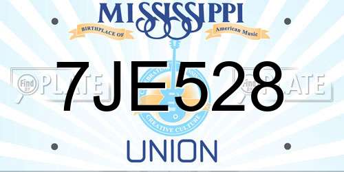 7JE528 Mississippi License Plate