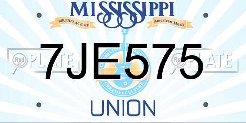 7JE575 Mississippi License Plate