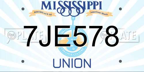 7JE578 Mississippi License Plate