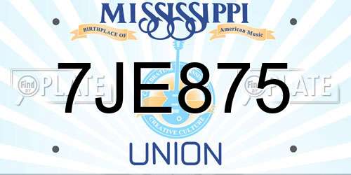 7JE875 Mississippi License Plate