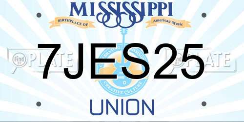 7JES25 Mississippi License Plate