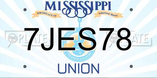 7JES78 Mississippi License Plate