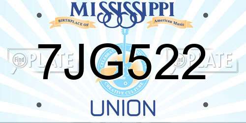 7JG522 Mississippi License Plate