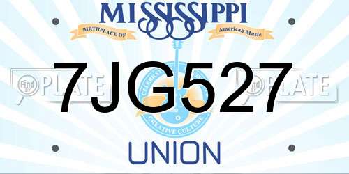 7JG527 Mississippi License Plate