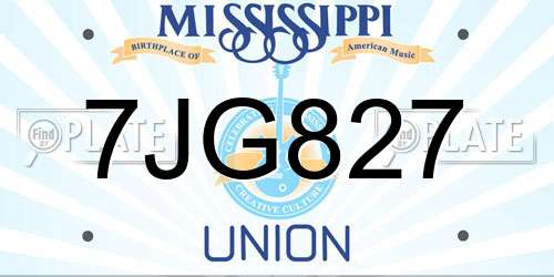 7JG827 Mississippi License Plate