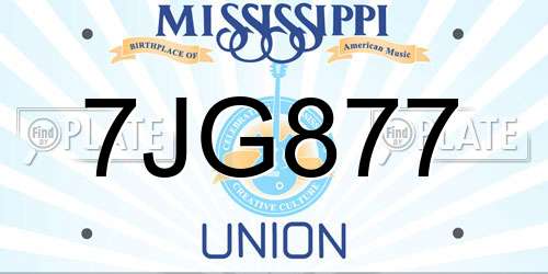 7JG877 Mississippi License Plate