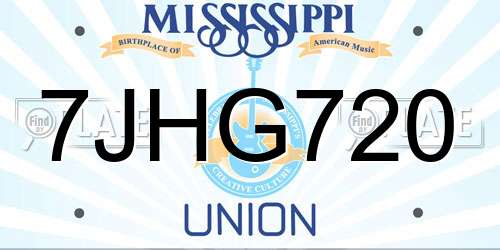 7JHG720 Mississippi License Plate