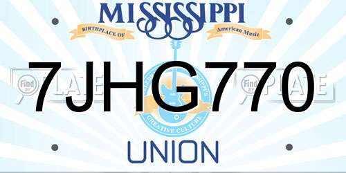 7JHG770 Mississippi License Plate