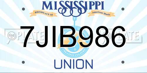 7JIB986 Mississippi License Plate