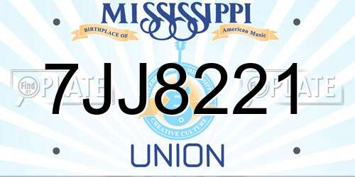 7JJ8221 Mississippi License Plate