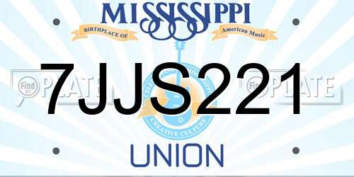 7JJS221 Mississippi License Plate