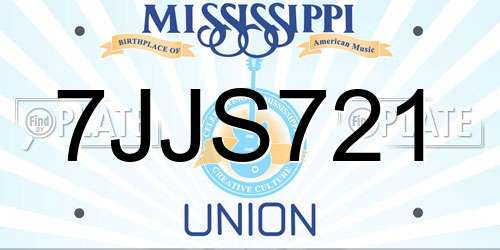 7JJS721 Mississippi License Plate