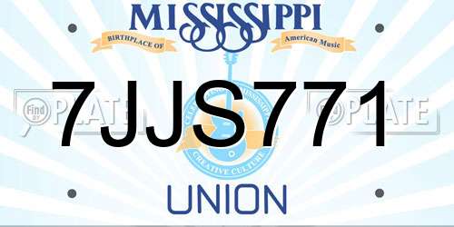7JJS771 Mississippi License Plate