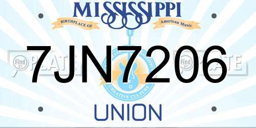 7JN7206 Mississippi License Plate