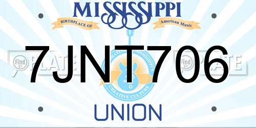 7JNT706 Mississippi License Plate
