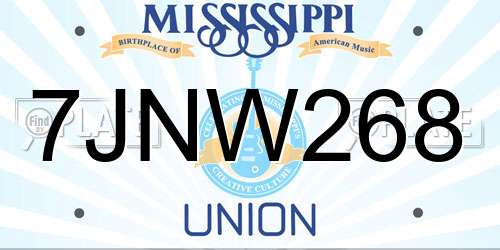 7JNW268 Mississippi License Plate