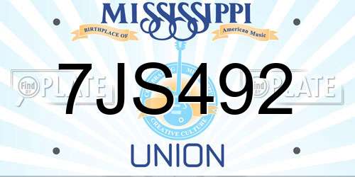 7JS492 Mississippi License Plate