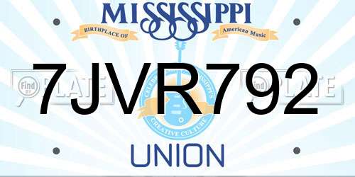 7JVR792 Mississippi License Plate