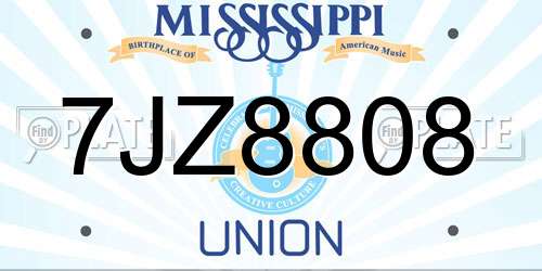7JZ8808 Mississippi License Plate