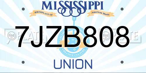 7JZB808 Mississippi License Plate