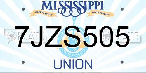 7JZS505 Mississippi License Plate