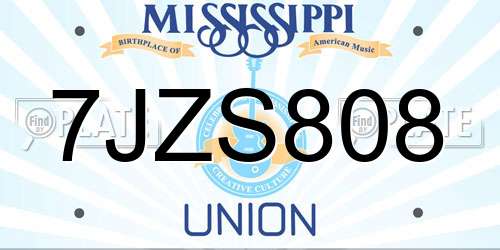 7JZS808 Mississippi License Plate