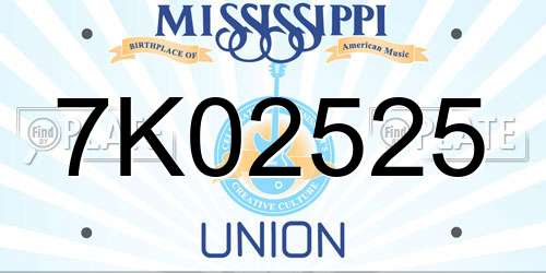 7K02525 Mississippi License Plate