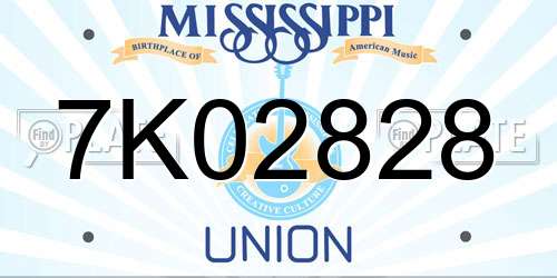 7K02828 Mississippi License Plate