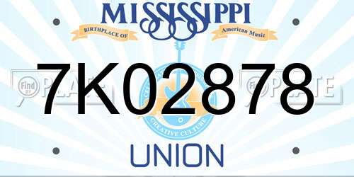 7K02878 Mississippi License Plate