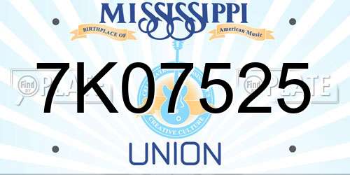7K07525 Mississippi License Plate