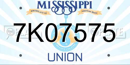 7K07575 Mississippi License Plate