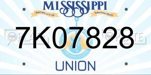 7K07828 Mississippi License Plate