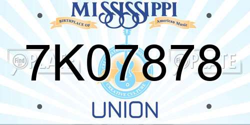 7K07878 Mississippi License Plate