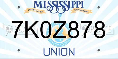 7K0Z878 Mississippi License Plate