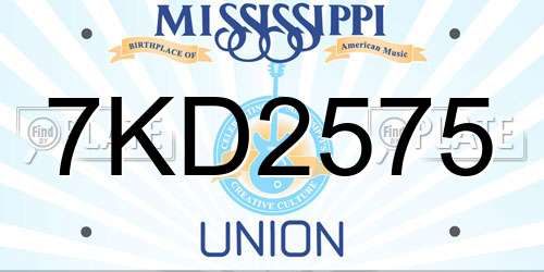 7KD2575 Mississippi License Plate