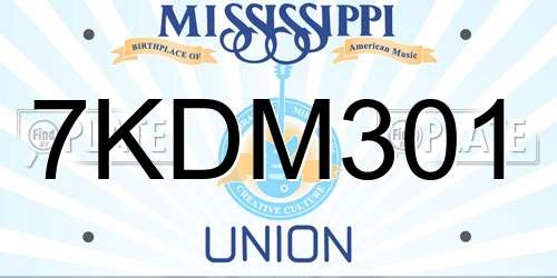 7KDM301 Mississippi License Plate
