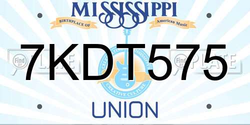 7KDT575 Mississippi License Plate