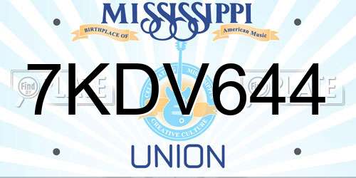 7KDV644 Mississippi License Plate