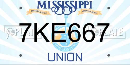 7KE667 Mississippi License Plate