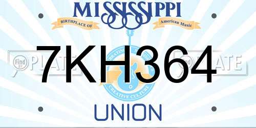 7KH364 Mississippi License Plate